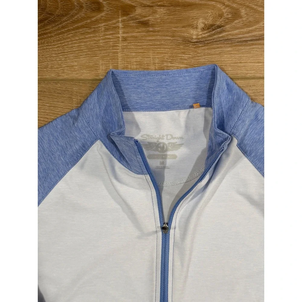 Straight Down Mens Medium Blue 1/4 Zip Performance‎ Pullover UPF 50 Golf Shirt